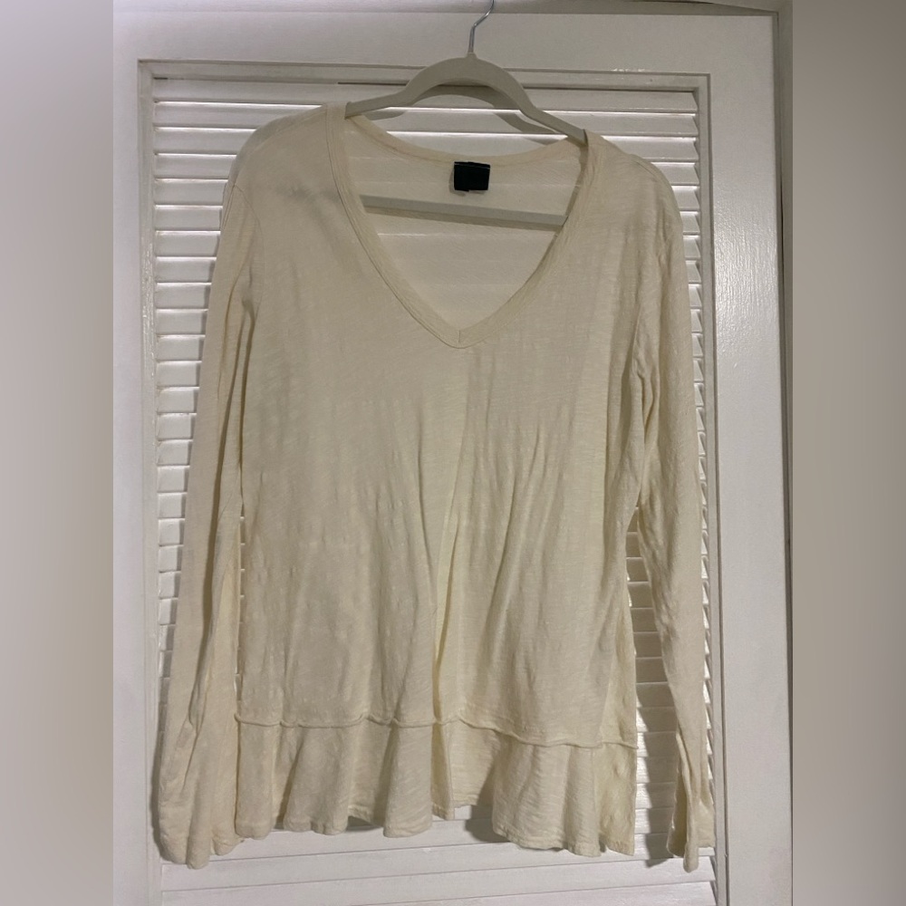 Anthropologie | Cream V-Neck Long Sleeve Top | Size L